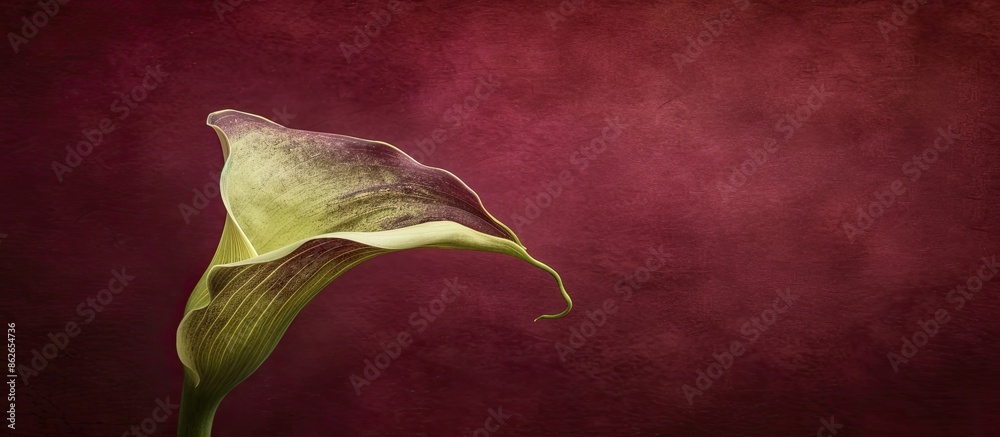 Aufkleber a single detailed textured pastel green and violet calla flower against a dark red background create