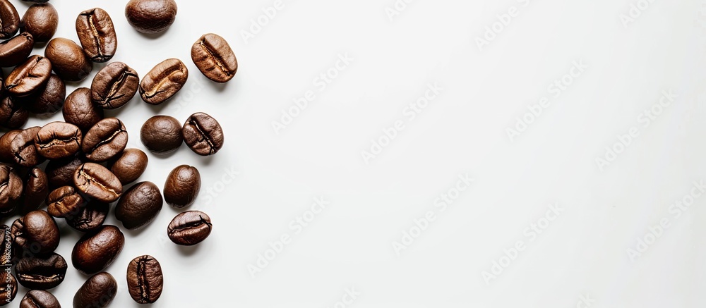 Poster Coffee beans on a white background with copy space image.