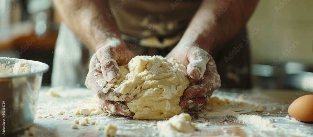 Aufkleber Mix the ingredients together by kneading the dough creating a cohesive mixture. Copy space image. Place for adding text and design