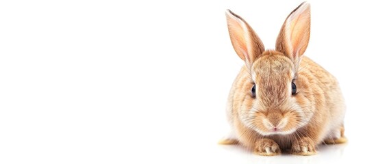 Obraz premium A dwarf breed rabbit, with copy space image, facing forward on a white background.