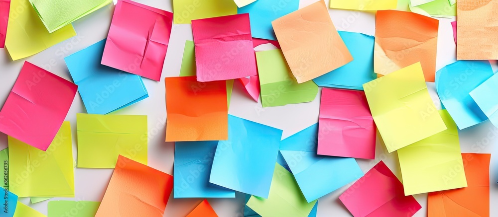 Poster Colorful sticky notes displayed on a white background with copy space image available.