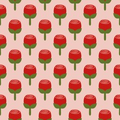 Flowers seamless pattern with red rose flowers. Red rose seamless patterns on light red background.