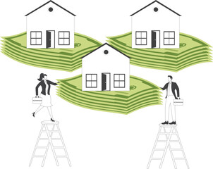 Investment Housing Business people, House on stack of currency