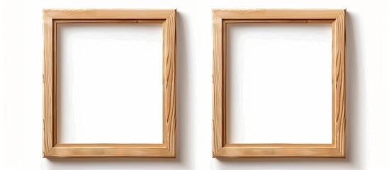 Pair of vertical beige wooden frames for art or photos, isolated on a white background with copy space image.