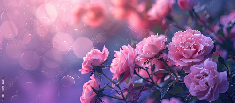 Aufkleber A stunning display of pink roses set against a purple backdrop with available copy space image.
