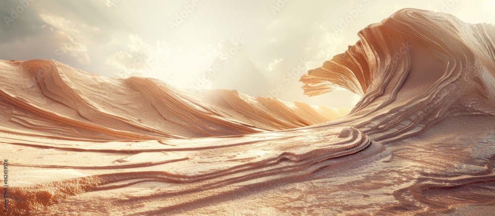 Fototapete A sandy desert landscape featuring a unique wave formation, with empty space perfect for adding text or images. Copy space image. Place for adding text and design