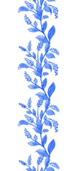 vertical monochrome seamless border with stylized branch of lilac. watercolor painting
