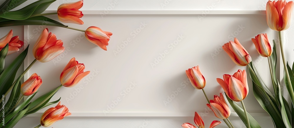 Aufkleber Mockup of a horizontal picture frame featuring tulip flowers with copy space image.