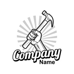 hand holding hammer logo vector illustration, Design element for logo, poster, card, banner, emblem, t shirt. Vector illustration