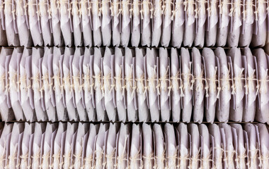 a set of tea bags in a box top view