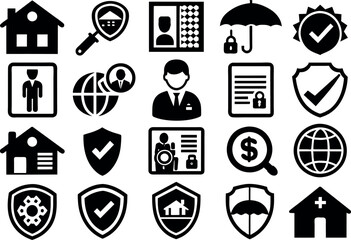 Obraz premium Insurance, Policy related concept editable stroke outline icons isolated on white background flat vector illustration