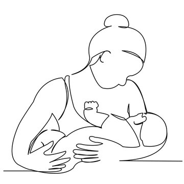 recommend clip art: continuous single drawn one line woman is breastfeeding a child drawn picture silhouette. Line art. character mother feeds a newborn baby.Doodle