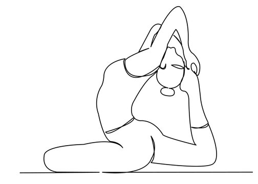 recommend clip art: one continuous drawn line of yoga drawn from the hand picture silhouette. Line art. character female athlete
                    