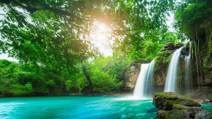 Beauty in nature, amazing waterfall in tropical forest of national park, Thailand