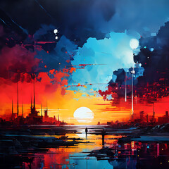 Obraz premium A memory of what happened there that day, abstract 그날 그곳에서있었던 한장의 추억,추상적 Generative AI