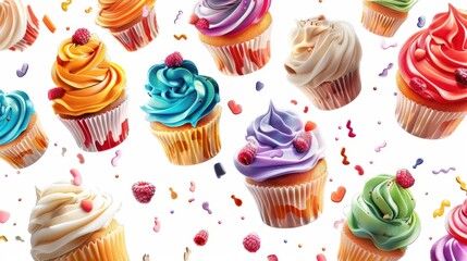 Rainbow Cupcakes in Mid-Air