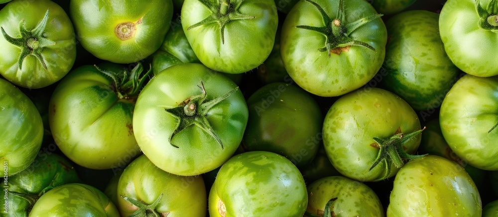 Poster fresh green tomatoes displayed in a garden with ample copy space image.