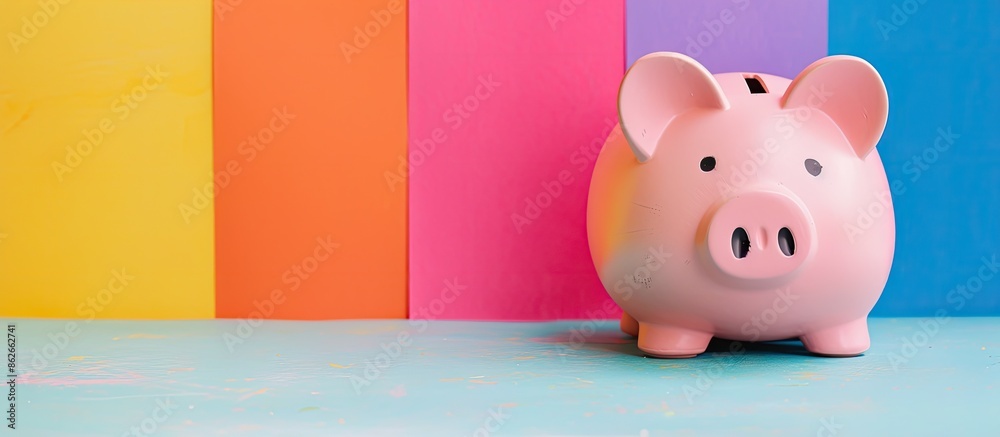 Aufkleber piggy bank on a colorful background with copy space image.