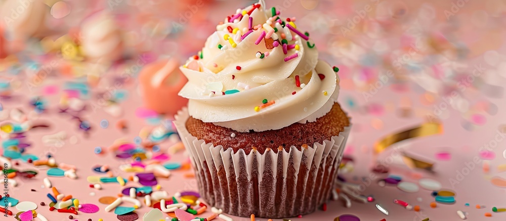 Poster Copy space image featuring a cupcake on a confetti background.