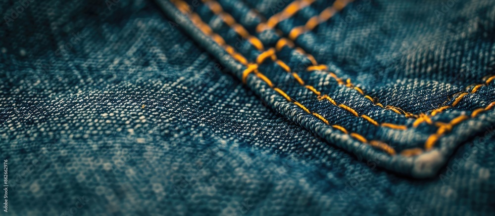 Aufkleber close-up copy space image showcasing intricate stitched detailing on a pocket of denim jeans, highli