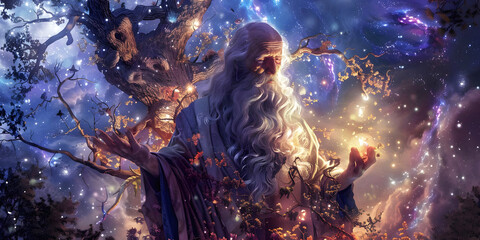 bearded man meditating. AI generated.	