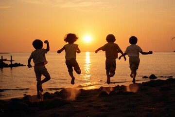 Fototapeta premium Children playing on the beach summer sun outdoors.