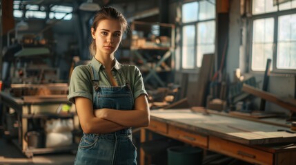 Fototapeta premium The Female Carpenter in Workshop