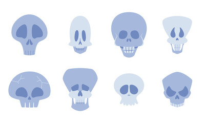 Set of different skulls in flat style. Halloween design elements.