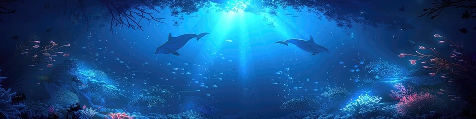 Obraz premium Two whales swimming in the ocean