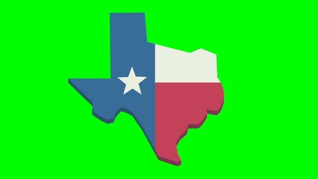 Animation of appearance and disappearance of the map of Texas in the colors of the Texan flag on a green background, transparent background with alpha channel (flat design)