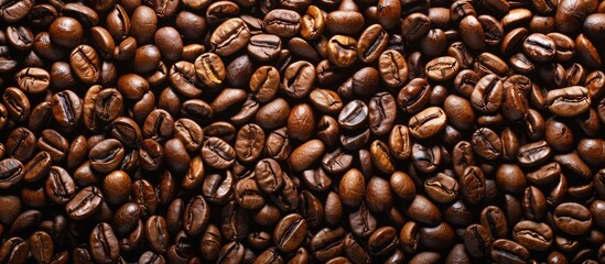 Obraz premium Roasted coffee beans make a great backdrop for a copy space image.