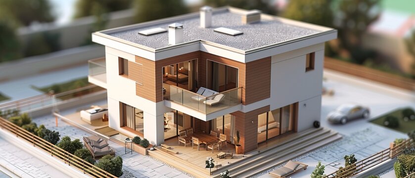 3d small house model on architecture floorplan