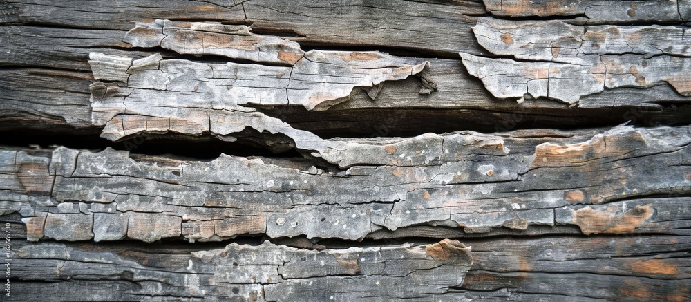 Poster Nature background featuring an aged wooden texture with horizontal cracks creating a captivating visual. Perfect for using as a copy space image.