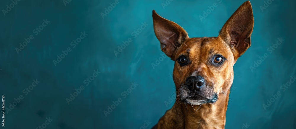 Poster A stunning canine in a studio setting with a blue backdrop for a copy space image.