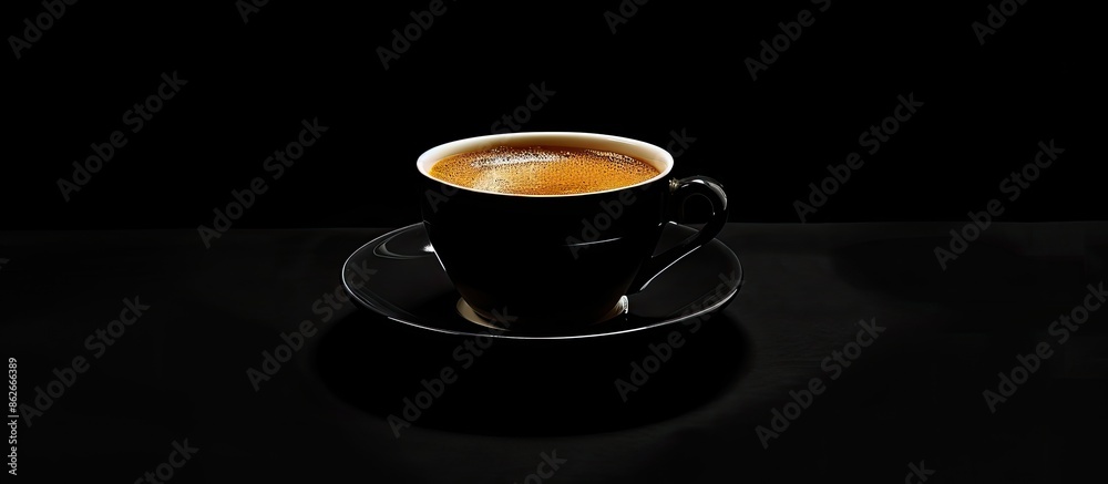 Aufkleber coffee placed against a black backdrop provides a striking contrast, creating the perfect copy space