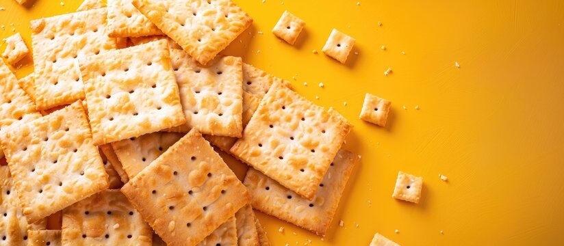 Delicious crackers displayed on a bright background with copy space image.