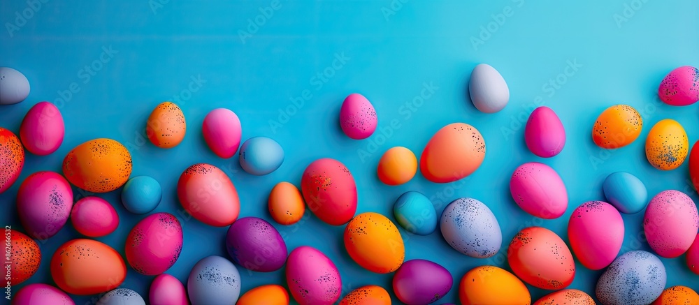 Poster colorful easter eggs creating a vibrant backdrop with copy space image.