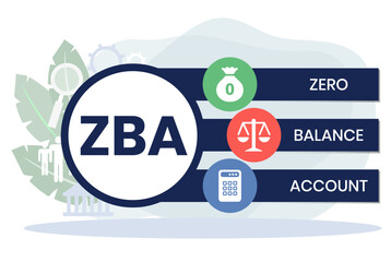 ZBA - zero balance account acronym. business concept background. vector illustration concept with keywords and icons. lettering illustration with icons for web banner, flyer