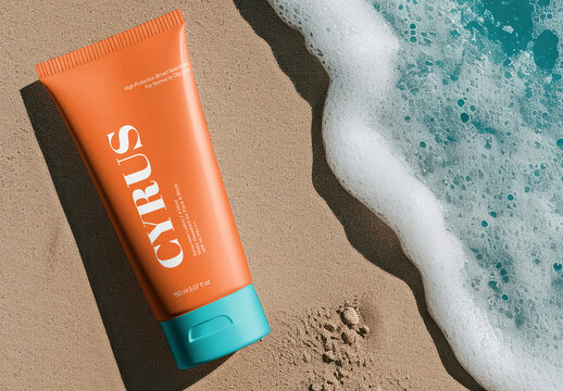 Sunscreen Tube Flat Lay Mockup With Generative AI