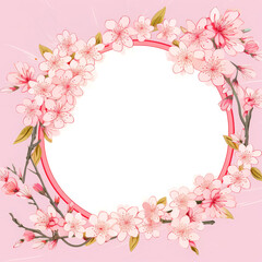 circle decorated sakura flowers on background.