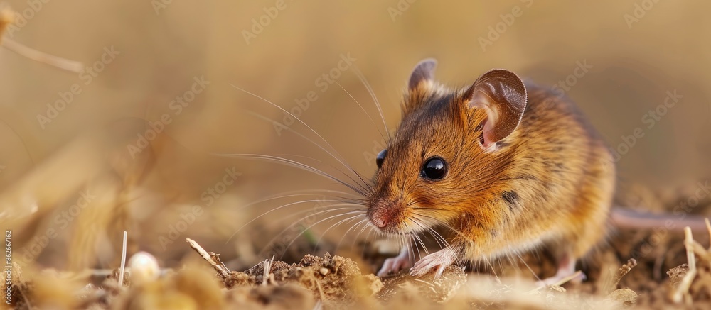 Poster a harvest mouse is depicted in its natural habitat with copy space image.