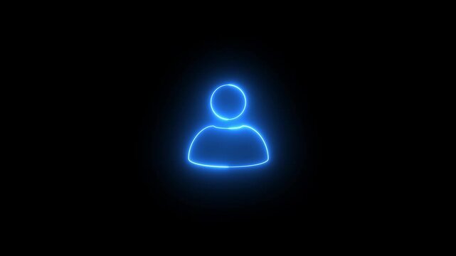 User neon line icon 4k video animation on the black background. Glowing neon light people icon animation.