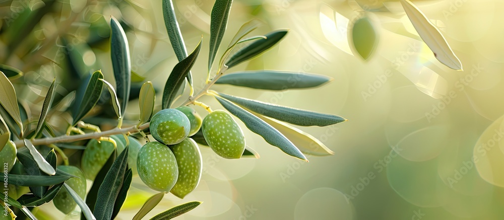 Poster a close-up image of a ripe olive branch with green leaves symbolizes the mediterranean diet concept 