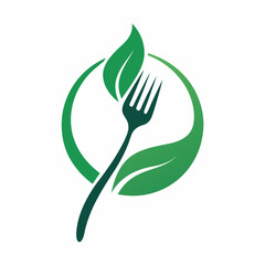 Vector illustration of a stylish leaf and fork for an organic food restaurant logo 