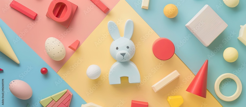 Aufkleber an abstract composition with geometric shapes using toys on a light background, suitable as an easte