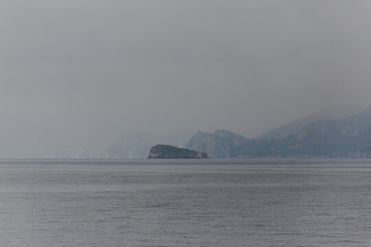 View of misty and serene Li Galli Islands, Amalfi Coast, Italy.
