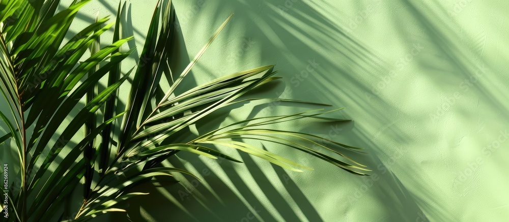 Aufkleber easter and palm sunday concept displayed on a green backdrop with a palm leaf casting a shadow, prov