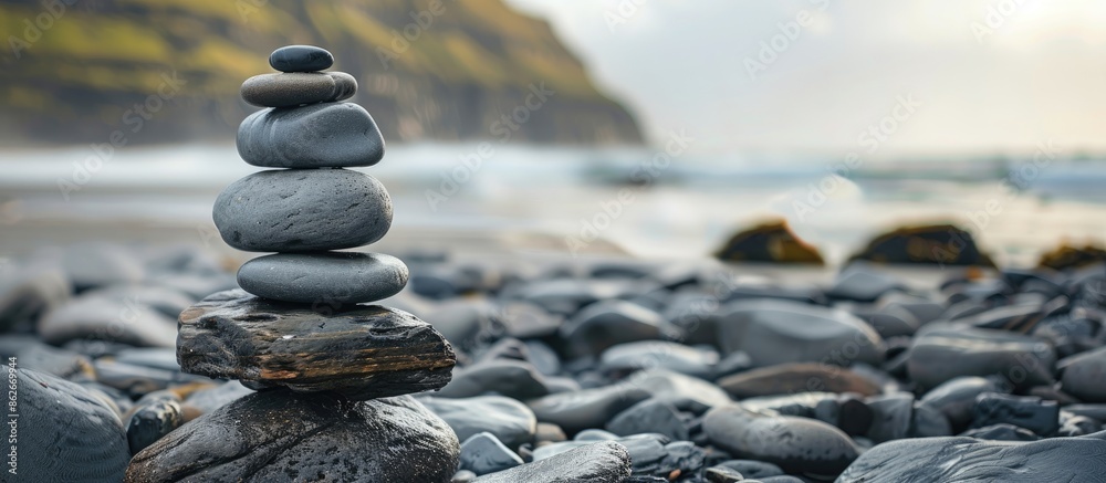 Poster scenic coastal rocks with ample copy space image.