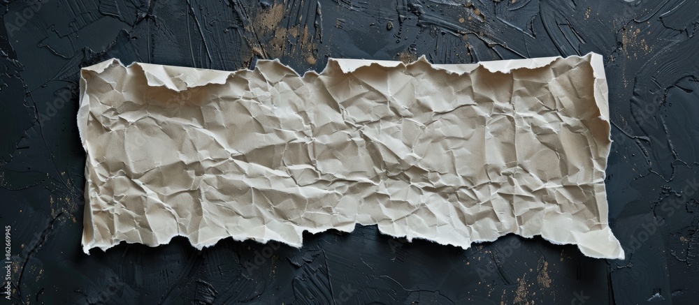 Aufkleber A torn paper fragment with ragged edges set on a dark backdrop, offering a blank space for images. Copy space image. Place for adding text and design