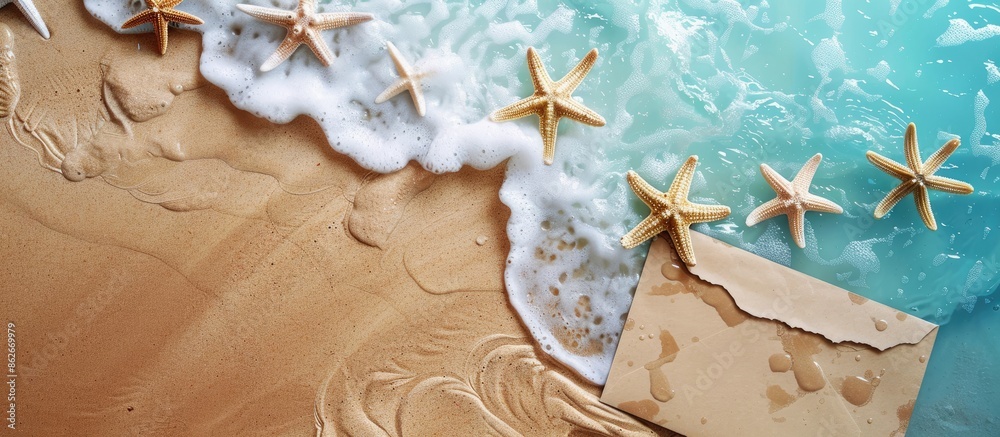 Aufkleber vacation beach theme with empty postcard for copy space image.
